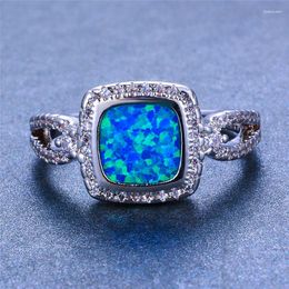 Wedding Rings Boho Female Big Blue White Fire Opal Ring Cute Silver Color Finger Promise Love Engagement For Women