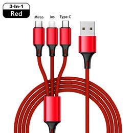 66w 3 In 1 Micro USB Type C Charger Cables Multi Usb Port Multiple Charging Cord Usbc Mobile Phone Wire For Samsung S10 S20 S22 Huawei Xiaomi Oppo Vivo