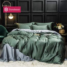 Bedding sets Sondeson Luxury 100% Silk Beauty Bedding Set 25 Momme Silk Duvet Cover Set Flat Sheet Bed Linen Pillowcase For Home Bed Set 4pcs 230827