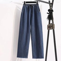 Women's Jeans Elastic High Waist Ankle-Length Straight For Women Oversize 5xl Baggy Wide Leg Denim Pant Casual Vaquero Korean Pantalones