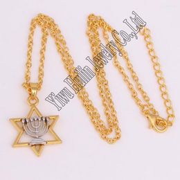 Pendant Necklaces Fashion Gold Color Double Candlestick In Star Of David Charm Necklace Link Chain