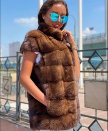 Womens Fur Faux Winter 100% mink fur waistcoat real highquality ladies jacket warm winter fashion European street style 230828