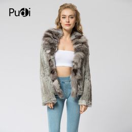 Womens Fur Faux CR072 Knitted Real Rabbit Coat Overcoat Jacket With Fox Collar Russian Winter Thick Warm Genuine 230828