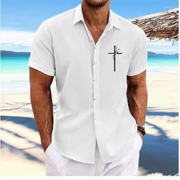 Men's Casual Shirts Fashion 2023 Shirt Cross Print Lapel Button White Outdoor Street Short Sleeve Clothing Designer Soft