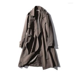 Men's Trench Coats Autumn Long Double Breasted Men Windbreaker Vintage Coat Fashion Jacket Business Casual Solid Loose Overcoat C20