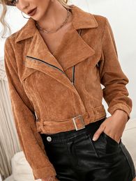 Womens Jackets Cropped Top Casual Slim Solid Notched Longsleeved Corduroy Autumn Windproof Fit Short Jacket Ladies Office Clothes 230828