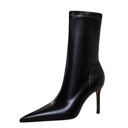 New Simple Slim Heel High Heel Shallow Mouth Pointed Head Sexy Nightclub Slim Short Boots Women's Boots Large Size 34-43