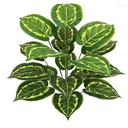 Decorative Flowers 18 Leaves Large Home Garden Decor Vanilla Leaf Bonsai Tree Party Wedding Decoration Fake Green Artificial Plants Plastic