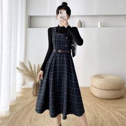 Work Dresses Office Lady Suit Women Autumn Winter Orange O Neck Solid Knitted Sweater High Waist A Line Plaid Woollen Long Skirt 2 Piece Set