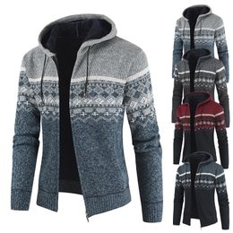 Men's Sweaters 2023 Autumn Winter Cardigan Hooded Knitted Print Coat Mens Casual Fleece Warm Zipper Sweater 230826