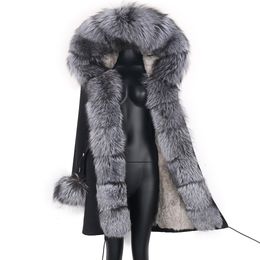 Womens Fur Faux Winter Real Rabbit Coat Women Long Jacket Waterproof Parkas Rex Liner Removable Raccoon Collar Hooded Outwear 230828