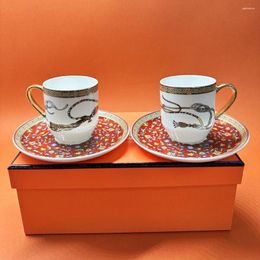 Cups Saucers Luxury Horse Design Porcelain Coffee Cup & Saucer Set Bone China Sets Glasses Gold Outline Tea