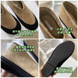 the row shoes end goods High new fur integrated wool nun shoes warm round toe flat wool shoes for women S2Z7 FF39
