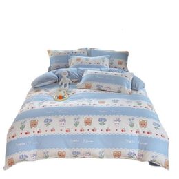 Bedding sets Small Fresh Style Brushed Washed Cotton Four Piece Set Of Plant Cashmere Bed Sheets Quilt Covers Bedding Supplies 230827