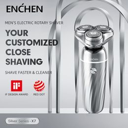 Electric Shavers ENCHEN X7 3D Rotary Electric Razor for Men Beard Trimmer Magnetic Suction Rechargeable Wet Dry Shaver Waterproof IPX7 230828