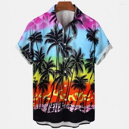 Men's Casual Shirts Shirt Hawaiian Coconut Tree Pattern 3D Print Oversized Short Sleeve Tee Male Clothing Top Outdoor Streetwears