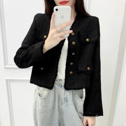 Womens Jackets Arrival Vintage Elegant Tweed Coat High Quality SingleBreasted Woollen VNeck Long Sleeve Tassel Jacket Outwear 230828