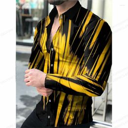 Men's Casual Shirts Striped Hawaii Men Fashion Shirt Long Sleeve Beach Blouse Lattice Camisas Clothing Turn Over Collar Blouses