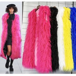 Womens Fur Faux Mongolia Sheep Women Long Vest Colourful Warm Big Size Plush Coats Female Jacket Autumn Winter Furry Outerwear 230828