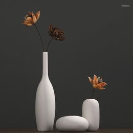 Vases Northern European-Style White Ceramic Vase Set Decoration Modern Minimalist Flower Container Living Room Home