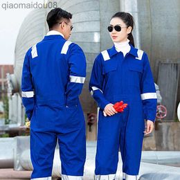 Protective Clothing Cotton Spring Autumn Long-Sleeved Reflective Strip Dust-Proof One-Piece Overalls Suit Labour Protect Workshop Electrician Clothes HKD230826