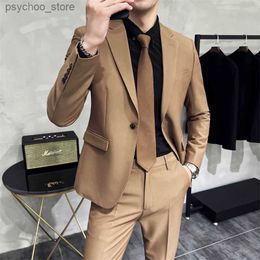Men formal suit two-piece suit (jacket+pants)solid color fashion business office dress wedding party high-quality suit two-piece Q230828
