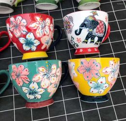Mugs American Style Hand-painted Ceramic Water Cup Reworked With Colored Flowers Large Capacity Breakfast Lovers Mug