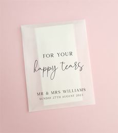 Gift Wrap 25pcs Happy Tears Wedding Tissues Packets 100% Biodegradable Glassine - Pre Filled Wedding Tissue Bag Personalised 230828