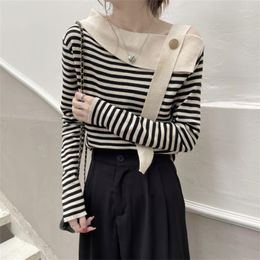 Women's Sweaters Striped Women Elegant Pullover Harajuku Tops Korean Fashion Jumper Streetwear Office Lady Temperament Off Shoulder Trend