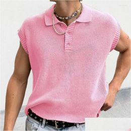 Men'S Sweaters Mens Leisure Clothes Streetwear Knitted Tank Tops Spring Summer Fashion Button Lapel Solid Sweater Men Casual Drop De Dharq