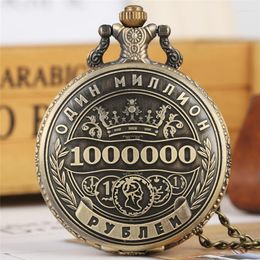 Pocket Watches Old Fashion Russia 1 Million Ruble Coin Design Men Women Analogue Quartz Watch Necklace Pendant Chain Reloj De Bolsillo