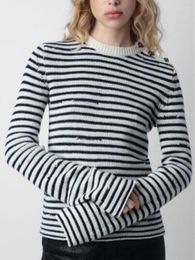 Women's Sweaters Stripes Women Knit Sweater Wool And Cashmere Blend Shoulder Buttons Long Sleeve 2023 Autumn Female O-neck Pullover