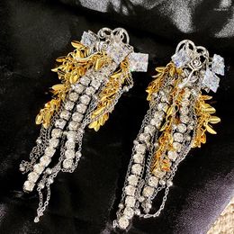 Dangle Earrings Delicate Gold Colour Tassel Earring Exquisite Long Cubic Zirconia Chain Jewellery Vintage Flower Trendy Jewelry