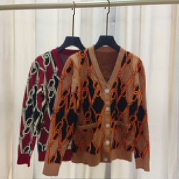 2023 Red/Khaki Letter Print Women's Cardigan Brand Same Style Women's Sweaters DH004