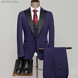 Slim Groom Tuxedos Wedding Man Suit (Jacket+Pant+Vest) Men's 3 Pieces Suits for Men Black Pointed Collar Lapel Suit Pink Khaki Q230828