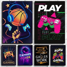 Gaming Zone Canvas Painting Funny Game Quote Poster Print Wall Art Boy Gamer Room Kawaii Decoration Nordic Aesthetic Wall Decor Wo6