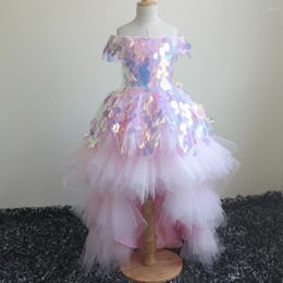 Girl Dresses Children's Dress Hosting Show Birthday Trail Sequins Off Shoulder Princess Pengpeng