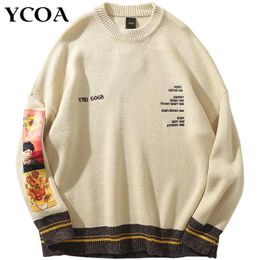Pants Women Sweater Oversize Pullover Tops Streetwear Gogh Painting Embroidery Knitted Vintage Autumn Sweaters Cotton Korean Clothing