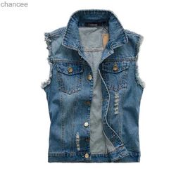 Big Size S-6XL Male Clothing Men Denim Vest with Pockets Ripped Sleeveless Jacket Casual Slim Waistcoats Distressed Colete HKD230828