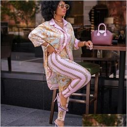 Ethnic Clothing 2 Piece Sets African For Women Print Elastic Bazin Baggy Pants Rock Style Dashiki Famous Suit Lady Outfits Drop Deli Dhgjk