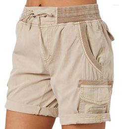 Women's Shorts Summer Female Short Pants Elastic Waist Loose Women Casual Pockets A-Line Cargo Candy Color Overall Homewear