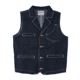 Men's Vests Men Winter Fall Chic Striped Denim Vest Casual Suit Collar Multi Pocket Patchwork Safari Style Waistcoats Classical Vintage Tops 230826