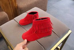 Boots Girls Ankle Boots Princess Sweet Red Pink Black Flock Fabric Warm Rubber Boots For Toddler Kids Cotton shoes L0828