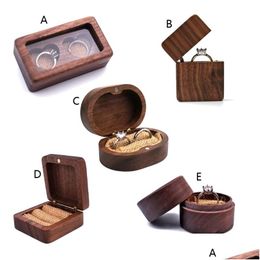 Jewelry Boxes Walnut Wood Box Engagement Ceremony Ring Storage Proposal Portable Holder Rustic 220105 Drop Delivery Packing Display Dh4Wa