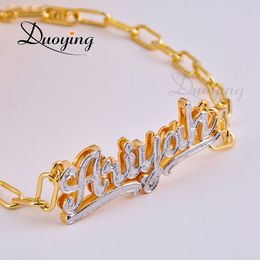 Pendant Necklaces DUOYING Zircon Custom Necklace Double Gold plated Nameplate 3D Personalised Choker Women Name Gift 230828