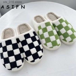 Retro Chequered ASIFN Fuzzy Slippers Checker Plus Women for Cosy Winter Comfort Fluffy House Soft Shoes Indoor Sole T230824 0310d Comt