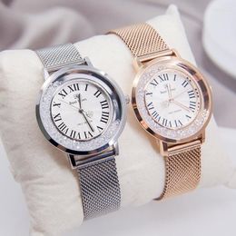 Wristwatches Moving Crystal Lady Women's Watch Japan Quartz Fashion Fine Stainless Steel Bracelet Clock Girl's Birthday Gift Royal Crown Box