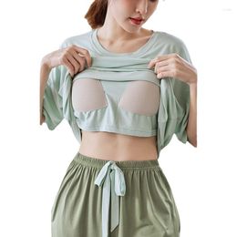 Women's Sleepwear Women Pyjamas Set With Chest Pads Modal Short Sleeve Tops And Shorts 2 Pieces Summer Loose Home Wear Leisure Sleeping Suit
