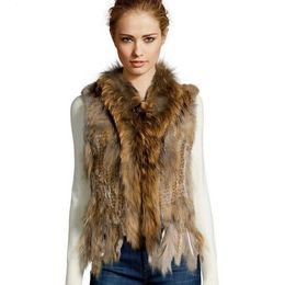 Womens Fur Faux ZDFURS high quality knitted rabbit fur vest raccoon dog collar waistcoat ZDKR165005 230828