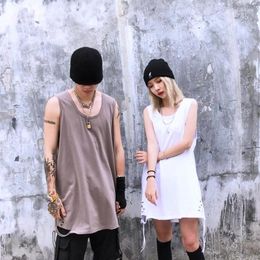 Men's Tank Tops Summer Sleeveless Men Women Solid Ripped Oversize Sportswear Hip Hop Fashion Streetwear Harajuku Clothing